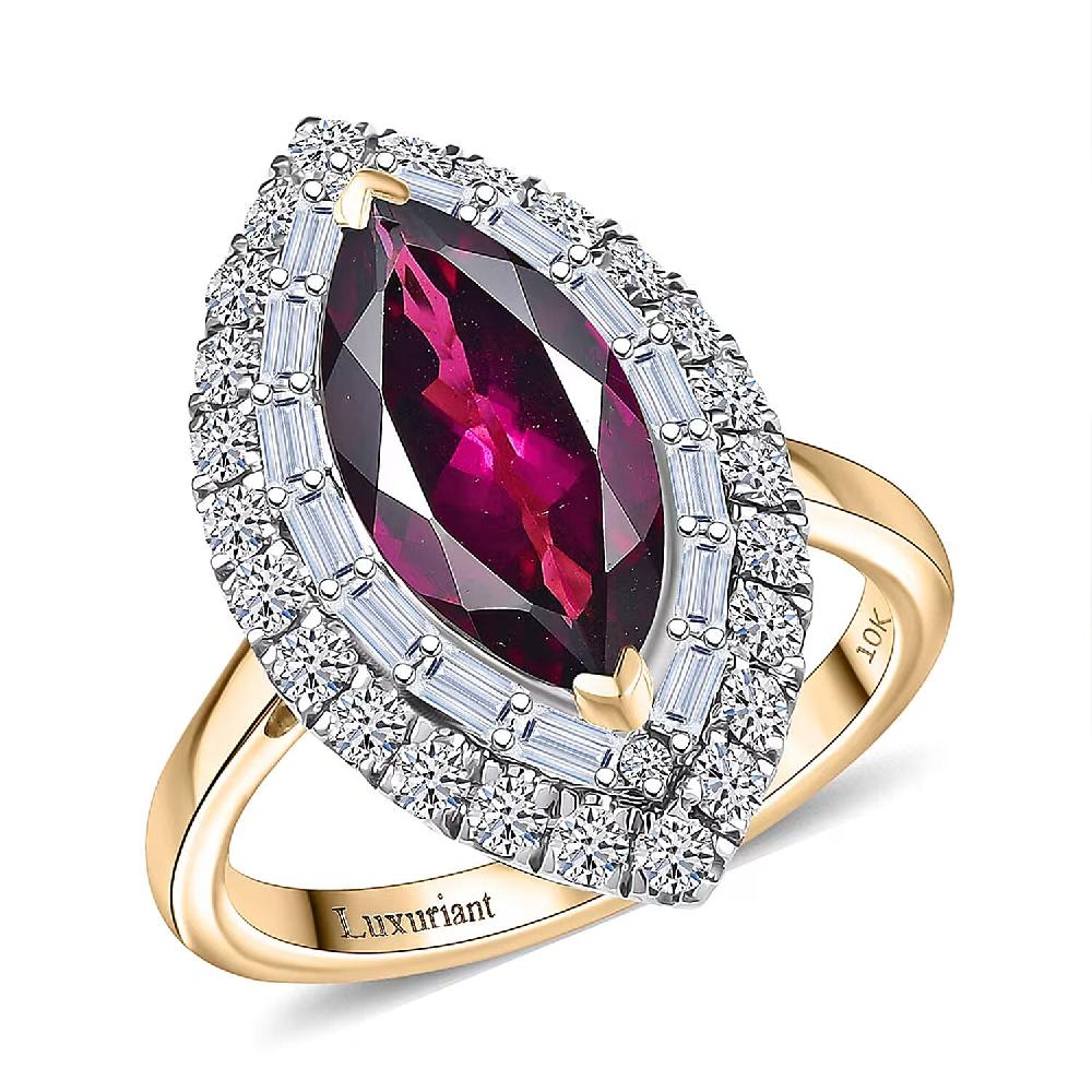 shop lc Certified & Appraised AAA Radiant Ember Garnet and Luxuriant Lab Grown Diamond G-H SI 3.63 ctw Ring in 10K Yellow Gold