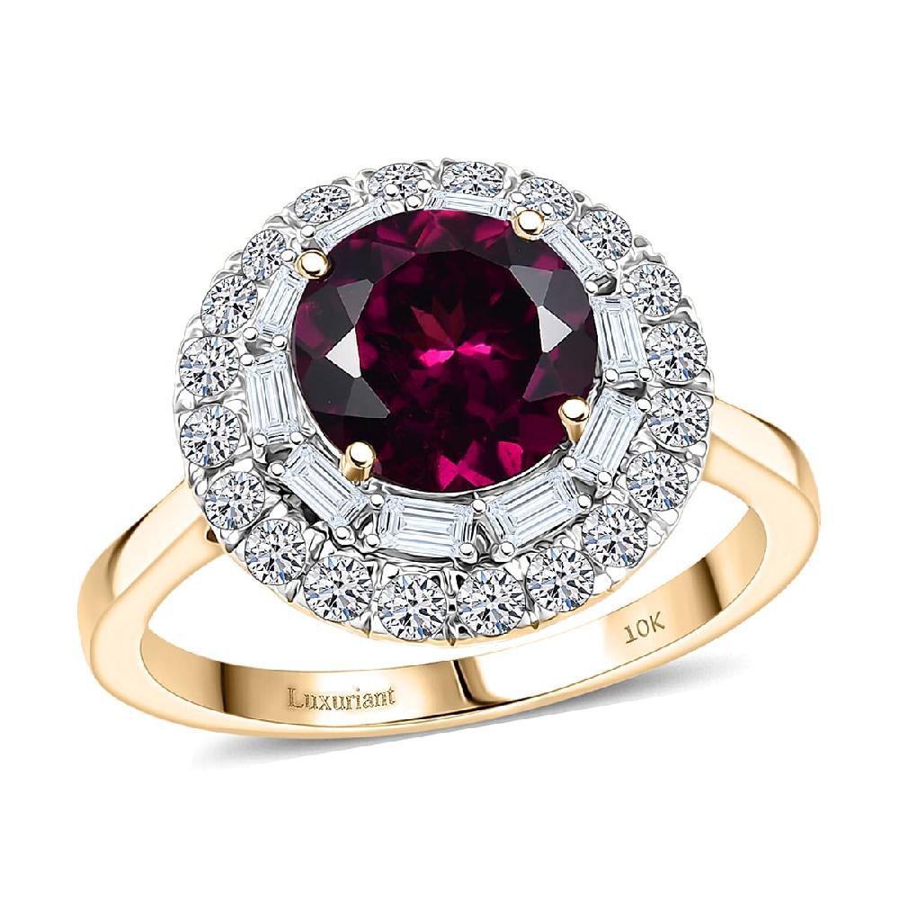 shop lc Certified & Appraised AAA Radiant Ember Garnet and Luxuriant Lab Grown Diamond G-H SI 2.93 ctw Ring in 10K Yellow Gold
