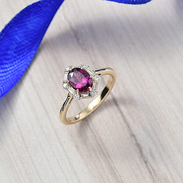 Shop Lc Certified & Appraised AAA Radiant Ember Garnet And Luxuriant Lab Grown Diamond G-H SI 1.65 Ctw Ring In 10K Yellow Gold