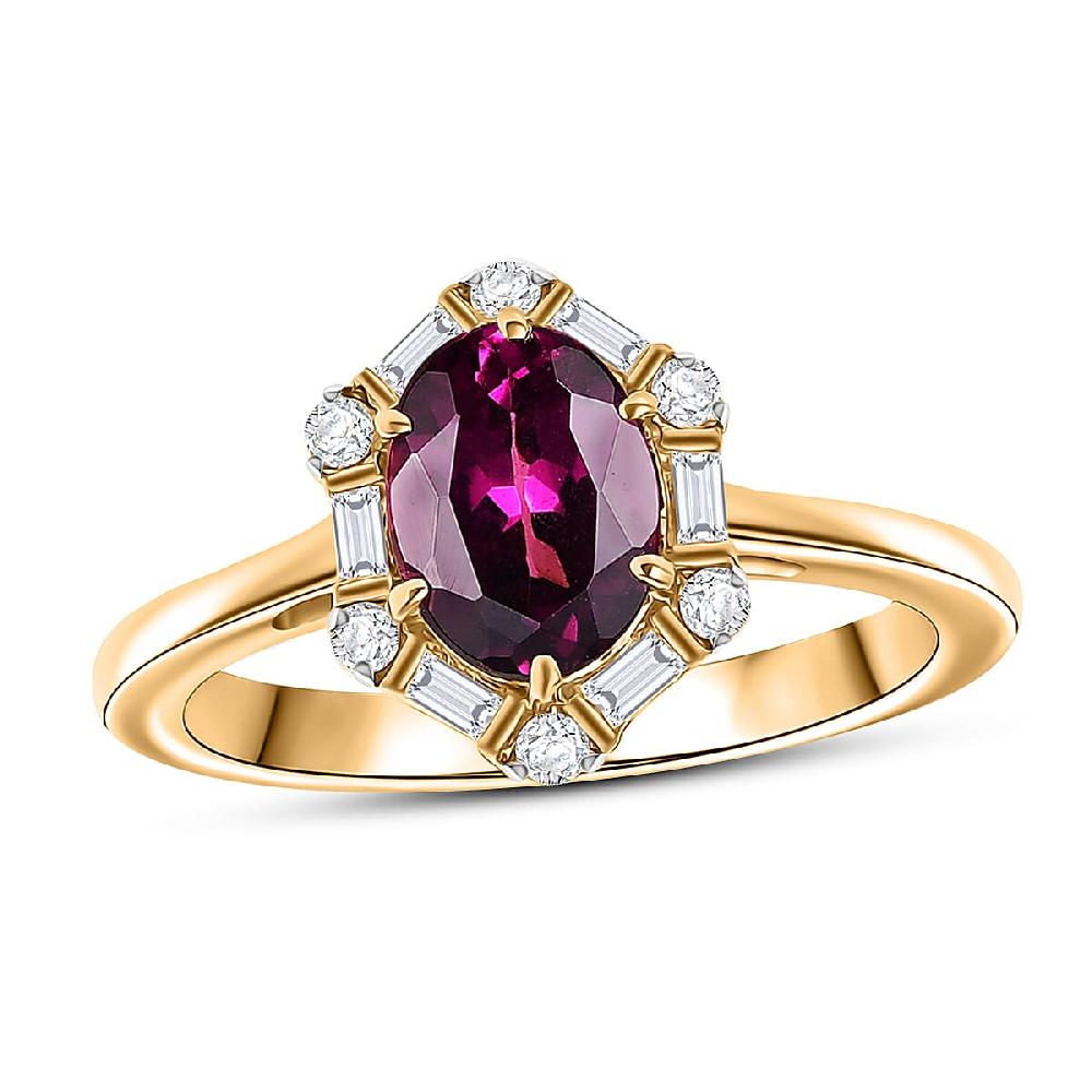 shop lc Certified & Appraised AAA Radiant Ember Garnet and Luxuriant Lab Grown Diamond G-H SI 1.65 ctw Ring in 10K Yellow Gold
