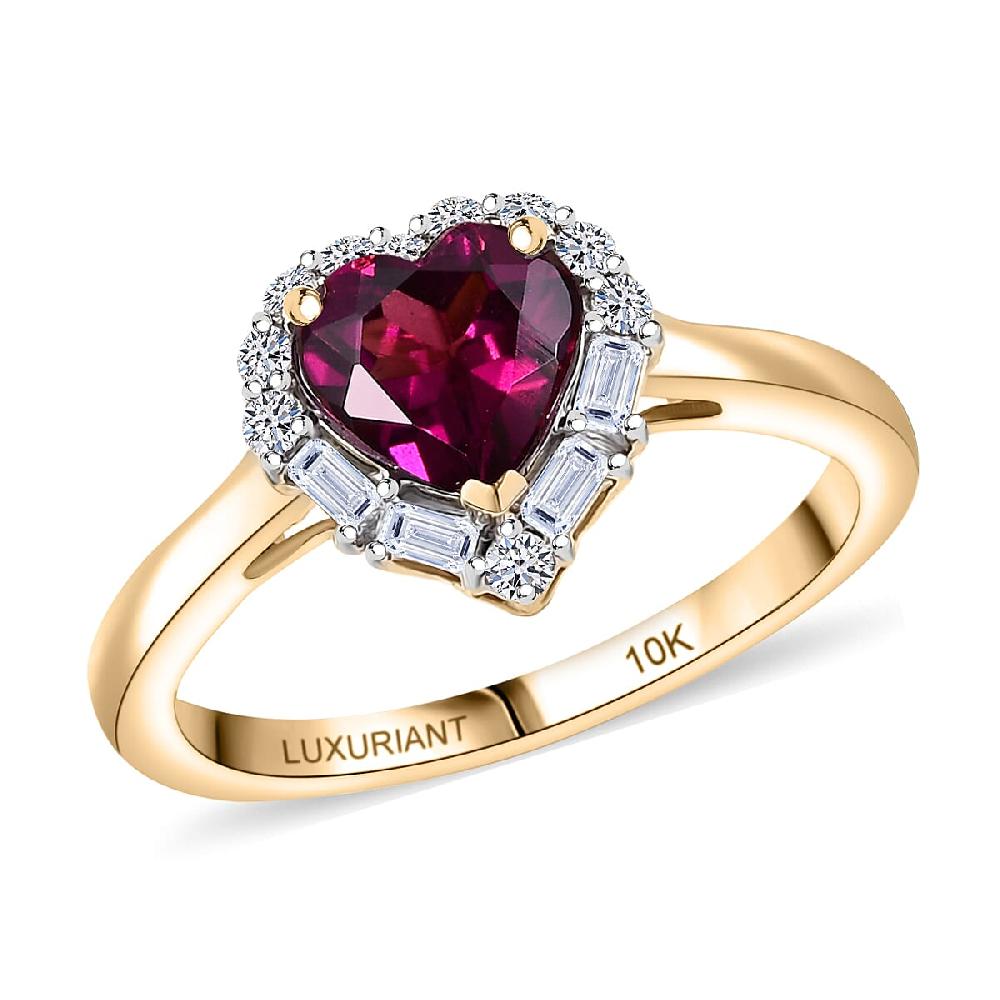 shop lc Certified & Appraised AAA Radiant Ember Garnet and Luxuriant Lab Grown Diamond G-H SI 1.53 ctw Ring in 10K Yellow Gold