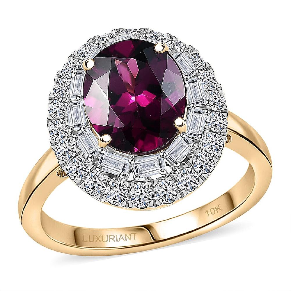 shop lc Certified & Appraised AAA Radiant Ember Garnet and Luxuriant Lab Grown Diamond G-H SI 3.63 ctw Ring in 10K Yellow Gold