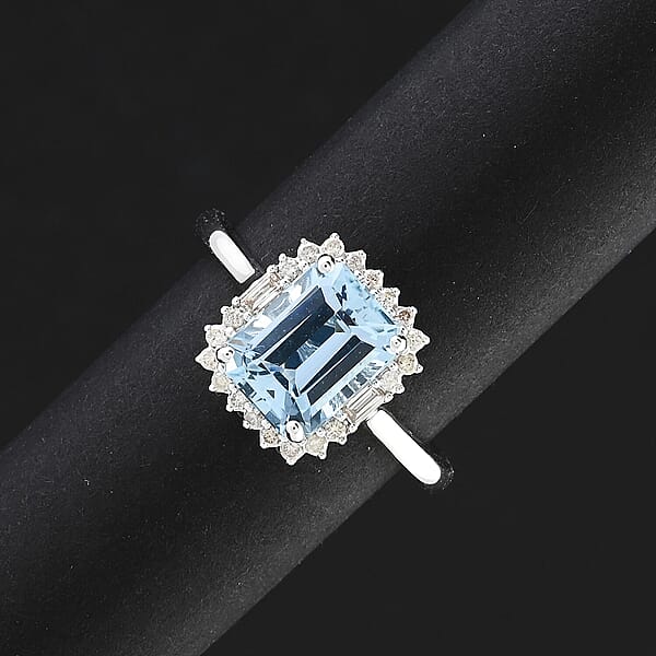 Shop Lc Certified & Appraised AAA Santa Maria Aquamarine And G-H I2 Diamond 2.45 Ctw Ring In 14K White Gold 4.20 Grams