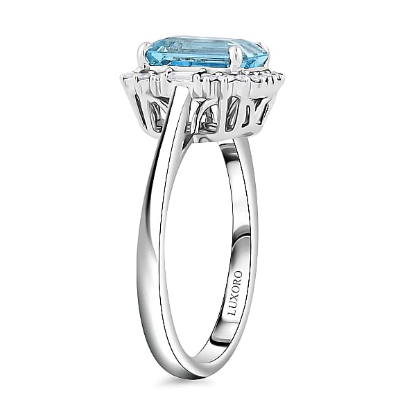 Shop Lc Certified & Appraised AAA Santa Maria Aquamarine And G-H I2 Diamond 2.45 Ctw Ring In 14K White Gold 4.20 Grams