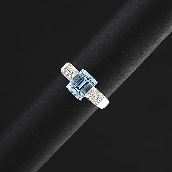 Shop Lc Certified & Appraised AAA Santa Maria Aquamarine And G-H I2 Diamond 1.75 Ctw Ring In 14K White Gold 4.44 Grams