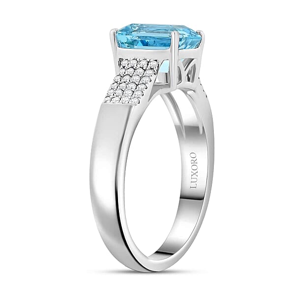 Shop Lc Certified & Appraised AAA Santa Maria Aquamarine And G-H I2 Diamond 1.75 Ctw Ring In 14K White Gold 4.44 Grams