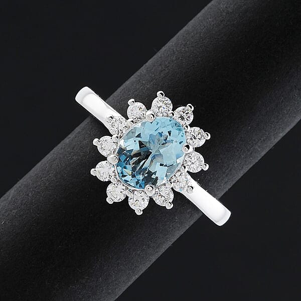 Shop Lc Certified & Appraised AAA Santa Maria Aquamarine And G-H SI Luxuriant Lab Grown Diamond 2.18 Ctw Ring In 10K White Gold