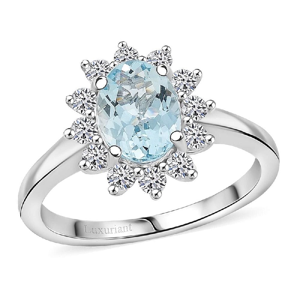 shop lc Certified & Appraised AAA Santa Maria Aquamarine and G-H SI Luxuriant Lab Grown Diamond 2.18 ctw Ring in 10K White Gold