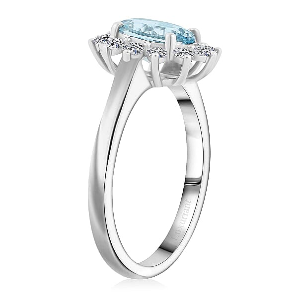 Shop Lc Certified & Appraised AAA Santa Maria Aquamarine And G-H SI Luxuriant Lab Grown Diamond 2.18 Ctw Ring In 10K White Gold