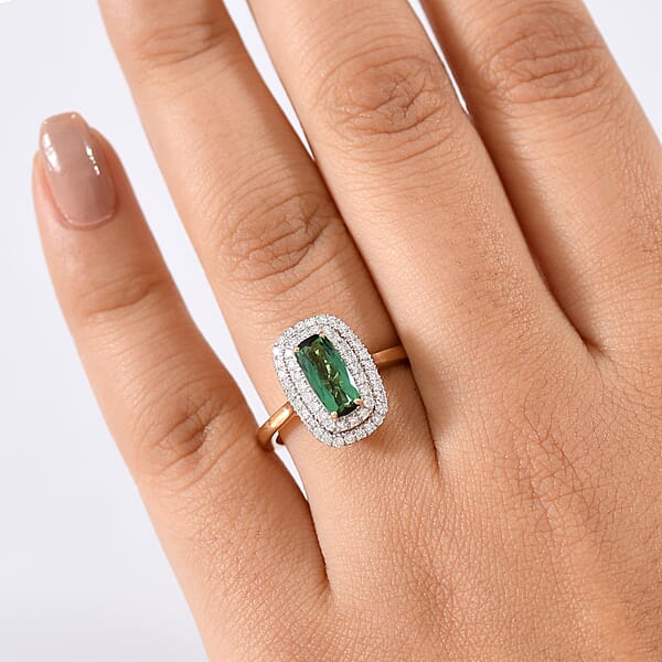 Shop Lc Certified & Appraised AAA Santa Rosa Tourmaline And Luxuriant Lab Grown Diamond G-H SI 1.58 Ctw Ring In 10K Yellow Gold