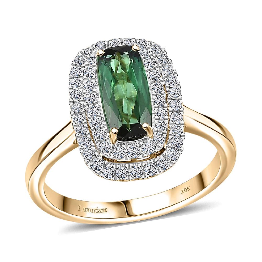 shop lc Certified & Appraised AAA Santa Rosa Tourmaline and Luxuriant Lab Grown Diamond G-H SI 1.58 ctw Ring in 10K Yellow Gold