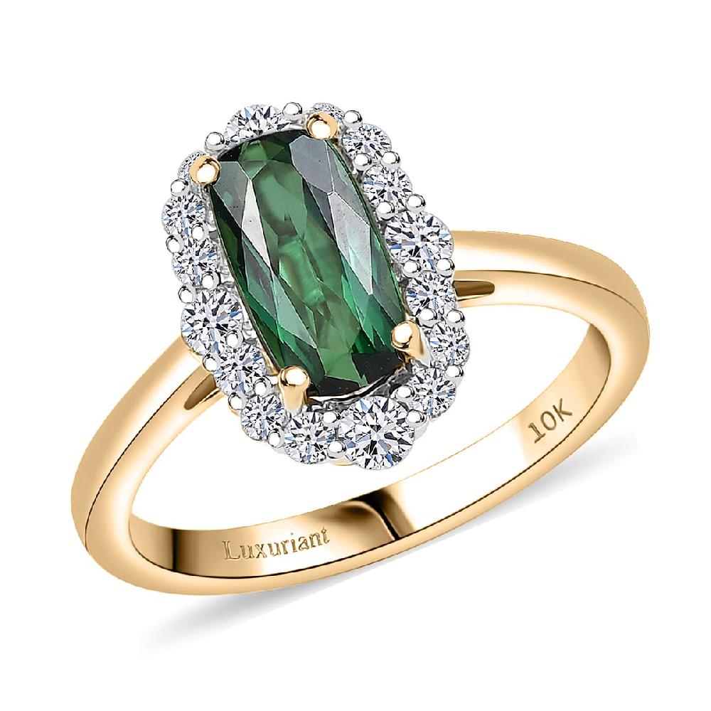 shop lc Certified & Appraised AAA Santa Rosa Tourmaline and Luxuriant Lab Grown Diamond G-H SI 2.03 ctw Ring in 10K Yellow Gold