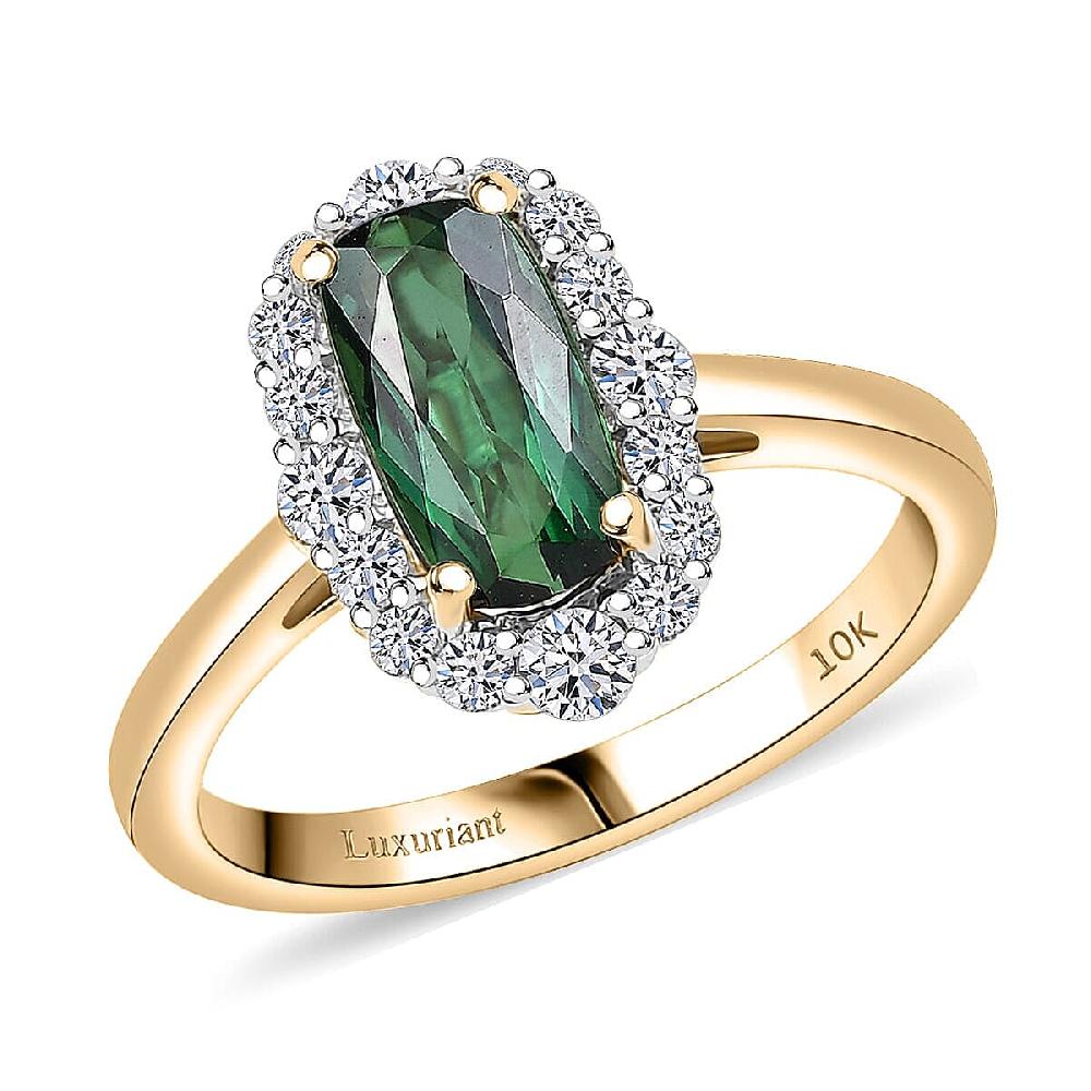 shop lc Certified & Appraised AAA Santa Rosa Tourmaline and Luxuriant Lab Grown Diamond G-H SI 2.03 ctw Ring in 10K Yellow Gold