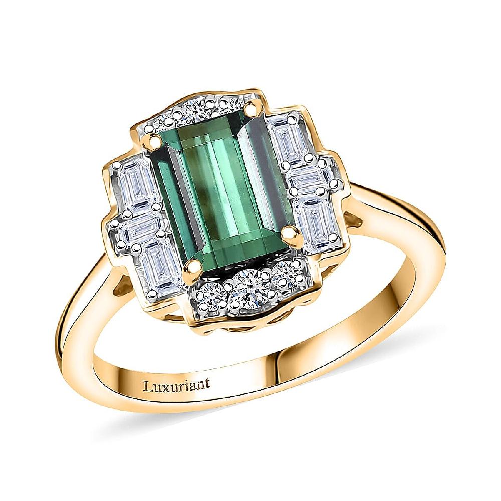 shop lc Certified & Appraised AAA Santa Rosa Tourmaline and Luxuriant Lab Grown Diamond G-H SI 1.80 ctw Ring in 10K Yellow Gold