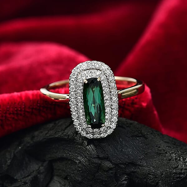 Shop Lc Certified & Appraised AAA Santa Rosa Tourmaline And Luxuriant Lab Grown Diamond G-H SI 1.58 Ctw Ring In 10K Yellow Gold