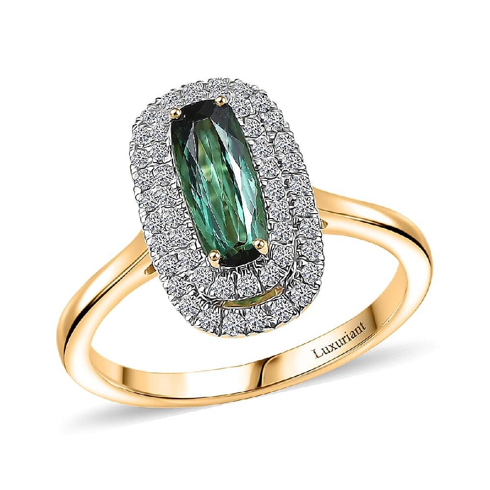 shop lc Certified & Appraised AAA Santa Rosa Tourmaline and Luxuriant Lab Grown Diamond G-H SI 1.58 ctw Ring in 10K Yellow Gold