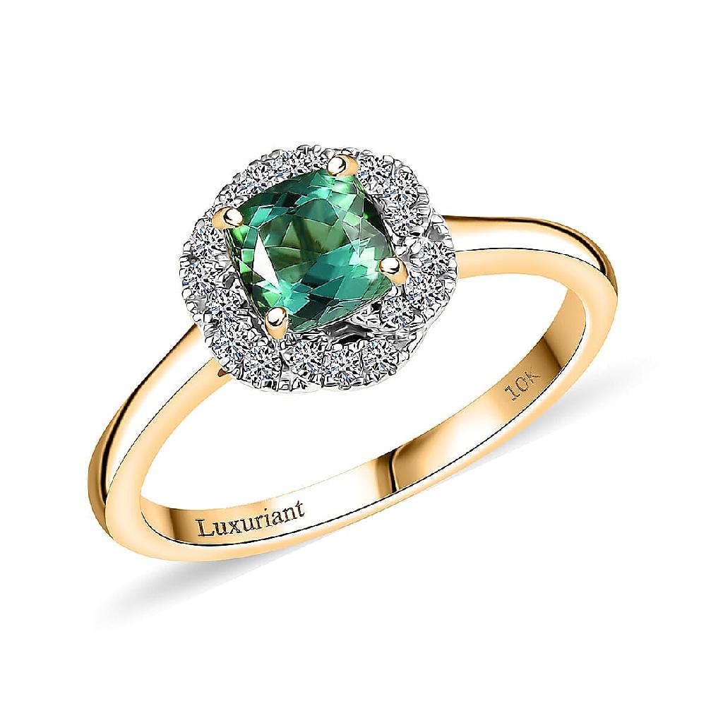 shop lc Certified & Appraised AAA Santa Rosa Tourmaline and Luxuriant Lab Grown Diamond G-H SI 1.00 ctw Ring in 10K Yellow Gold