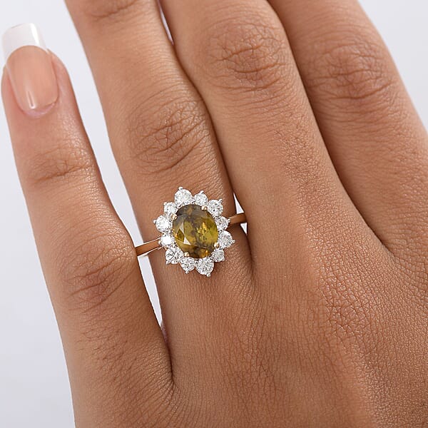 Shop Lc Certified & Appraised AAA Sava Sphene And Luxuriant Lab Grown Diamond G-H SI 2.96 Ctw Ring In 10K Yellow Gold