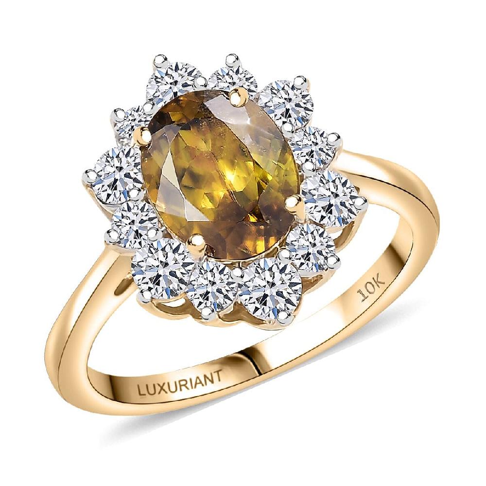 shop lc Certified & Appraised AAA Sava Sphene and Luxuriant Lab Grown Diamond G-H SI 2.96 ctw Ring in 10K Yellow Gold
