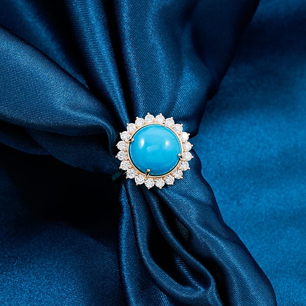 Shop Lc Certified & Appraised AAA Sleeping Beauty Turquoise And Luxuriant Lab Grown Diamond E-F VS 6.35 Ctw Ring In 10K Yellow Gold