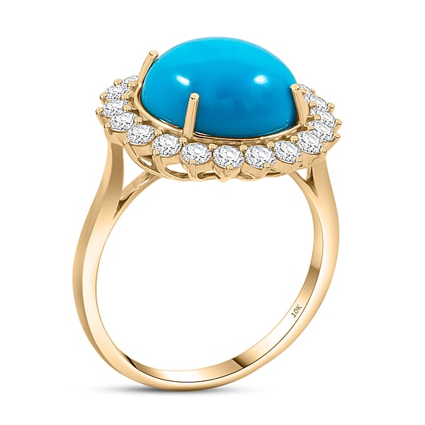 Shop Lc Certified & Appraised AAA Sleeping Beauty Turquoise And Luxuriant Lab Grown Diamond E-F VS 6.35 Ctw Ring In 10K Yellow Gold