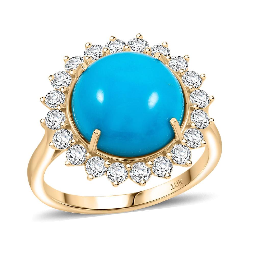 shop lc Certified & Appraised AAA Sleeping Beauty Turquoise and Luxuriant Lab Grown Diamond E-F VS 6.35 ctw Ring in 10K Yellow Gold