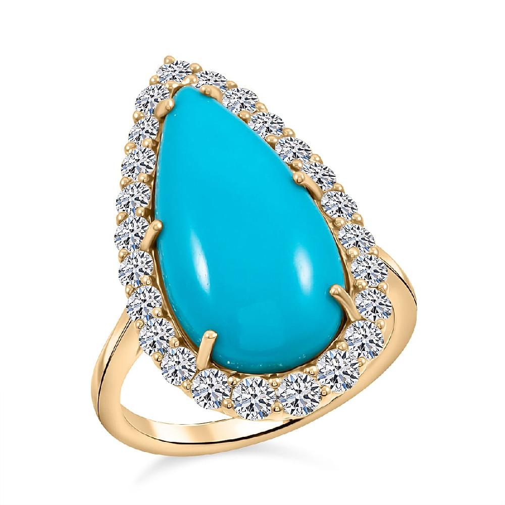 shop lc Certified & Appraised AAA Sleeping Beauty Turquoise and Luxuriant Lab Grown Diamond E-F VS 7.36 ctw Ring in 10K Yellow Gold 4.06 Grams