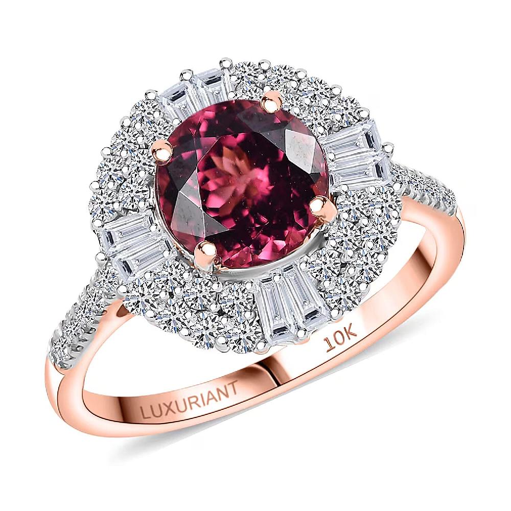 shop lc Certified & Appraised AAA Tanzanian Raspberry Garnet and Luxuriant Diamond G-H SI 3.50 ctw Ring in 10K Rose Gold (Size 10.0)