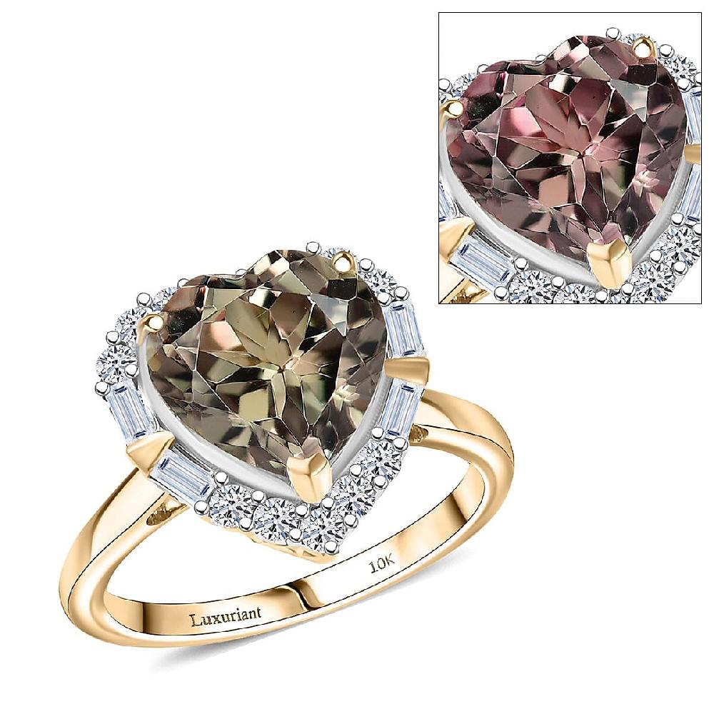shop lc Certified & Appraised AAA Turkizite and Luxuriant Diamond G-H SI 5.66 ctw Heart Halo Ring in 10K Yellow Gold