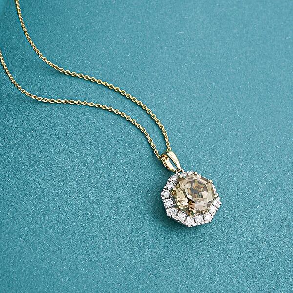 Shop Lc Certified & Appraised AAA Turkizite And Luxuriant Lab Grown Diamond G-H SI 4.50 Ctw Pendant Necklace 20 Inches In 10K Yellow Gold
