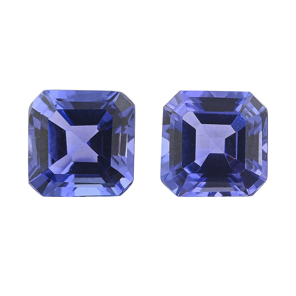 shop lc Certified & Appraised AAAA Asscher Cut Tanzanite Set of 2 (Sqr 6x6 mm) 2.00 ctw