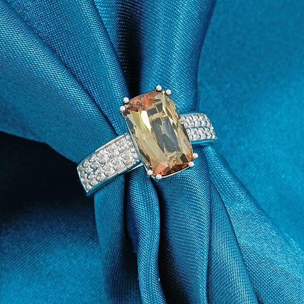 Shop Lc Certified & Appraised AAAA Jenipapo Andalusite And Luxuriant Lab Grown Diamond VS 4.05 Ctw Ring In 10K White Gold