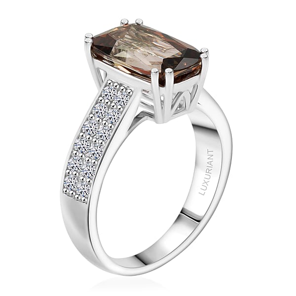 Shop Lc Certified & Appraised AAAA Jenipapo Andalusite And Luxuriant Lab Grown Diamond VS 4.05 Ctw Ring In 10K White Gold