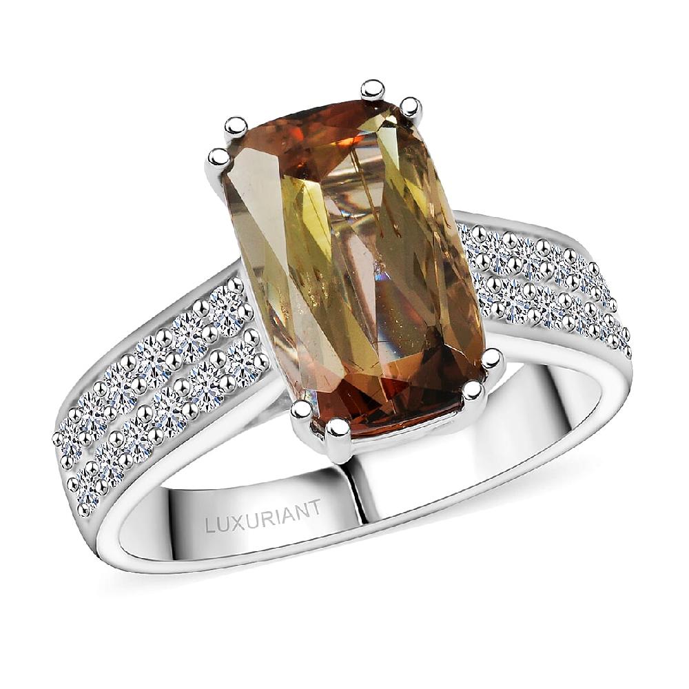 shop lc Certified & Appraised AAAA Jenipapo Andalusite and Luxuriant Lab Grown Diamond VS 4.05 ctw Ring in 10K White Gold