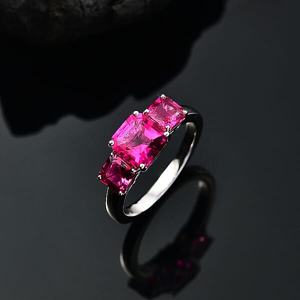 Shop Lc Certified & Appraised Asscher Cut AAA Luxuriant Bixbite (LG) 10.0) 2.60 Ctw 3 Stone Ring In 10K White Gold