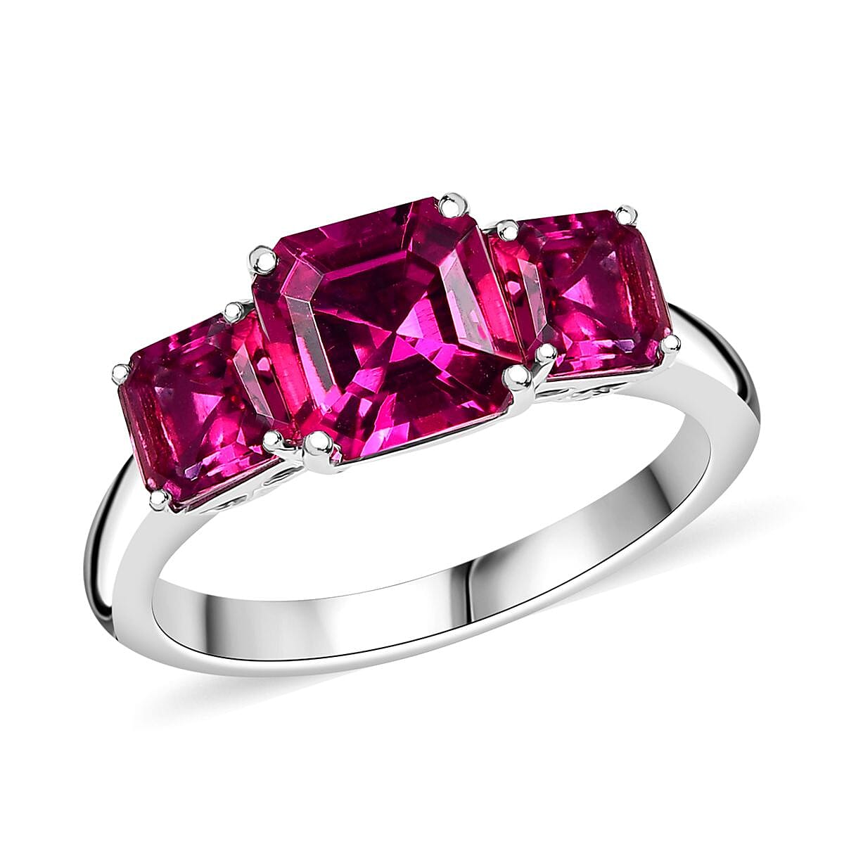 shop lc Certified & Appraised Asscher Cut AAA Luxuriant Bixbite (LG) 10.0) 2.60 ctw 3 Stone Ring in 10K White Gold