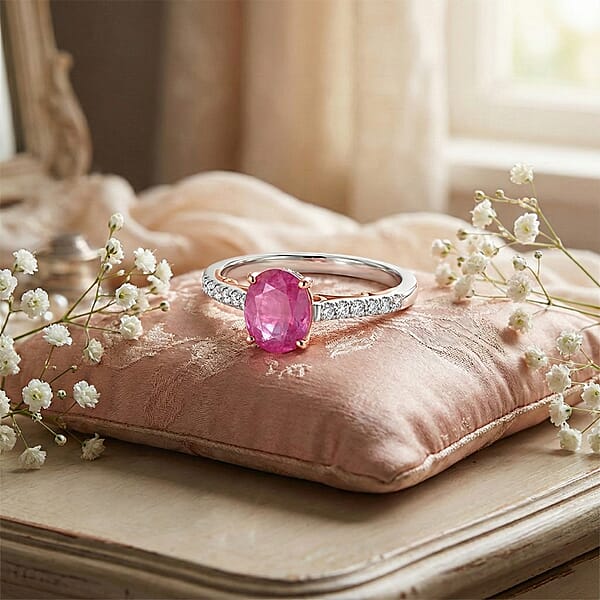 Shop Lc Certified & Appraised Iliana 18K Rose And White Gold AAA Montepuez Ruby And SI Diamond Ring 4.15 Grams 2.35 Ctw