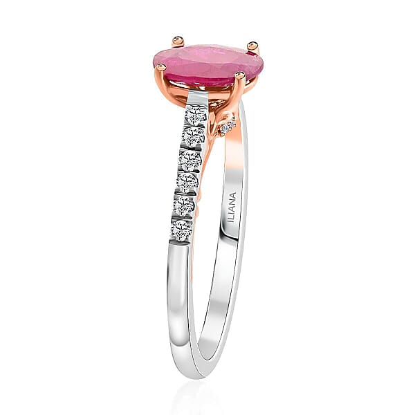 Shop Lc Certified & Appraised Iliana 18K Rose And White Gold AAA Montepuez Ruby And SI Diamond Ring 4.15 Grams 2.35 Ctw
