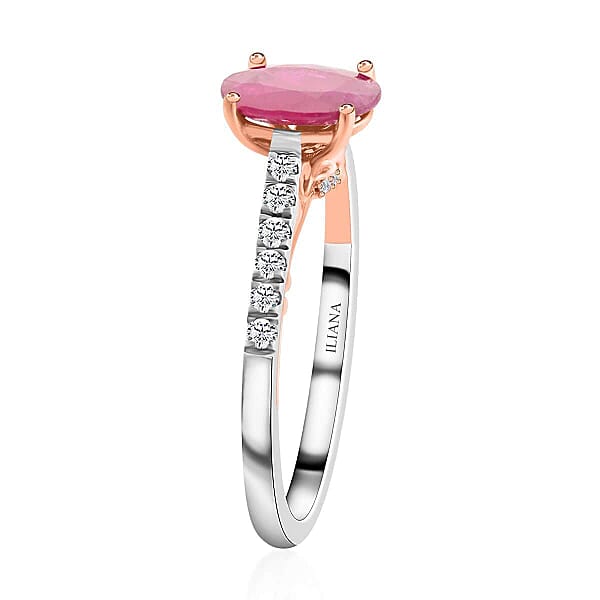 Shop Lc Certified & Appraised Iliana 18K Rose And White Gold AAA Montepuez Ruby And SI Diamond Ring 4.15 Grams 2.35 Ctw