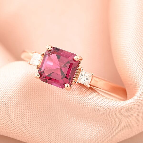 Shop Lc Certified & Appraised Iliana 18K Rose Gold AAA Asscher Cut Ouro Fino Rubellite And G-H I2 Diamond Ring 1.40 Ctw