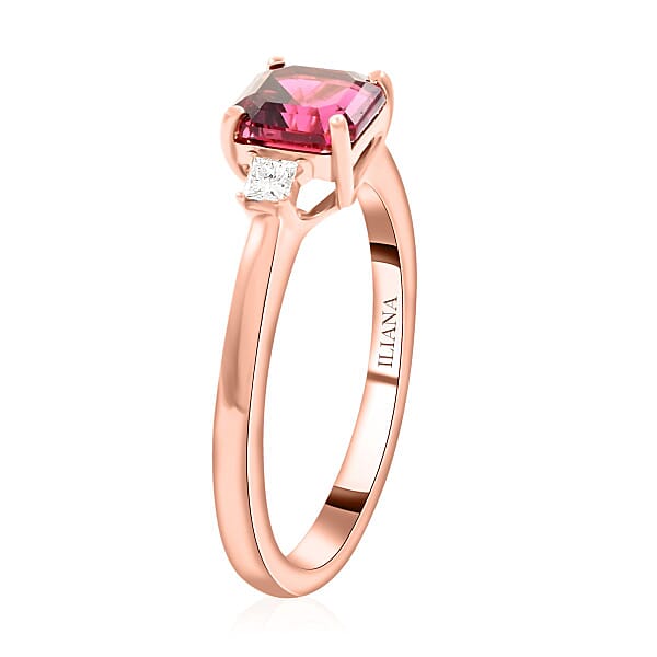 Shop Lc Certified & Appraised Iliana 18K Rose Gold AAA Asscher Cut Ouro Fino Rubellite And G-H I2 Diamond Ring 1.40 Ctw