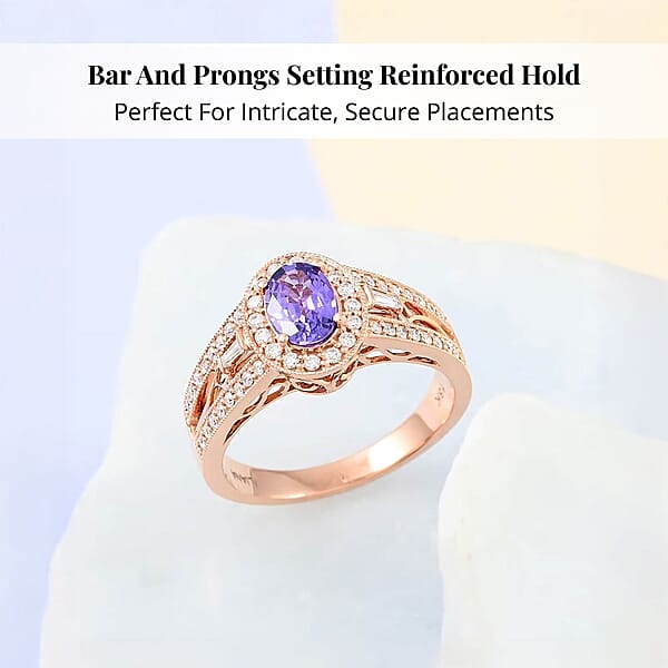 Shop Lc Certified & Appraised Iliana 18K Rose Gold AAA Madagascar Purple Sapphire And G-H SI Diamond Halo Ring 5.50 Grams 1.40 Ctw