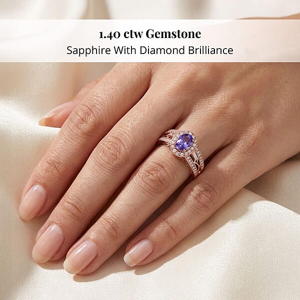 Shop Lc Certified & Appraised Iliana 18K Rose Gold AAA Madagascar Purple Sapphire And G-H SI Diamond Halo Ring 5.50 Grams 1.40 Ctw