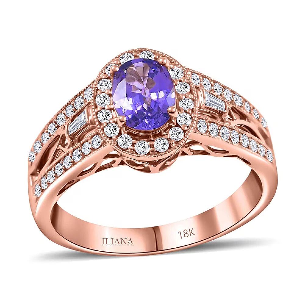 shop lc Certified & Appraised Iliana 18K Rose Gold AAA Madagascar Purple Sapphire and G-H SI Diamond Halo Ring 5.50 Grams 1.40 ctw