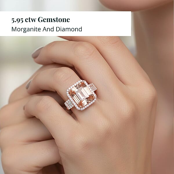 Shop Lc Certified & Appraised Iliana 18K Rose Gold AAA Marropino Morganite And E-F VS Diamond Ring 5.95 Ctw