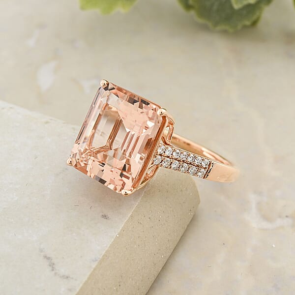Shop Lc Certified & Appraised Iliana 18K Rose Gold AAA Marropino Morganite And G-H SI Diamond Ring 4.40 Grams 7.20 Ctw