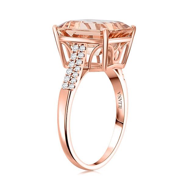 Shop Lc Certified & Appraised Iliana 18K Rose Gold AAA Marropino Morganite And G-H SI Diamond Ring 4.40 Grams 7.20 Ctw
