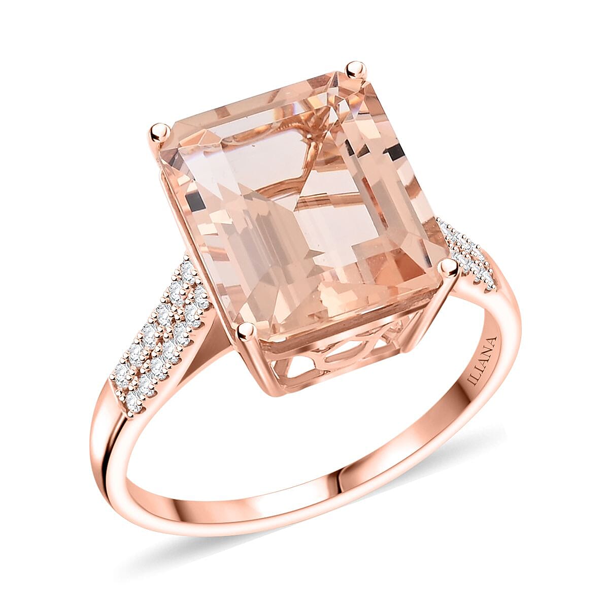 shop lc Certified & Appraised Iliana 18K Rose Gold AAA Marropino Morganite and G-H SI Diamond Ring 4.40 Grams 7.20 ctw