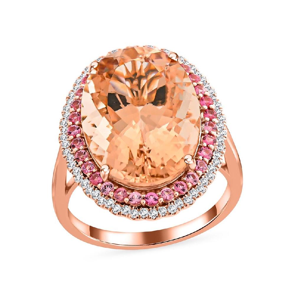 shop lc Certified & Appraised Iliana 18K Rose Gold AAA Marropino Morganite and G-H SI Diamond Ring 5.90 Grams 13.35 ctw