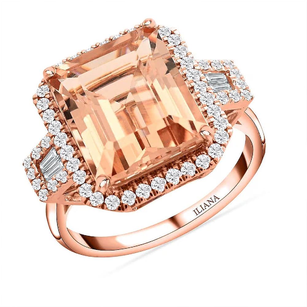 shop lc Certified & Appraised Iliana 18K Rose Gold AAA Marropino Morganite and E-F VS Diamond Ring 5.95 ctw